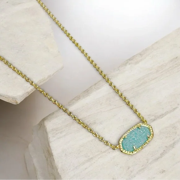 Kendra Scott Elisa Necklace in Teal Druzy Gold Tone - Picture 5 of 7